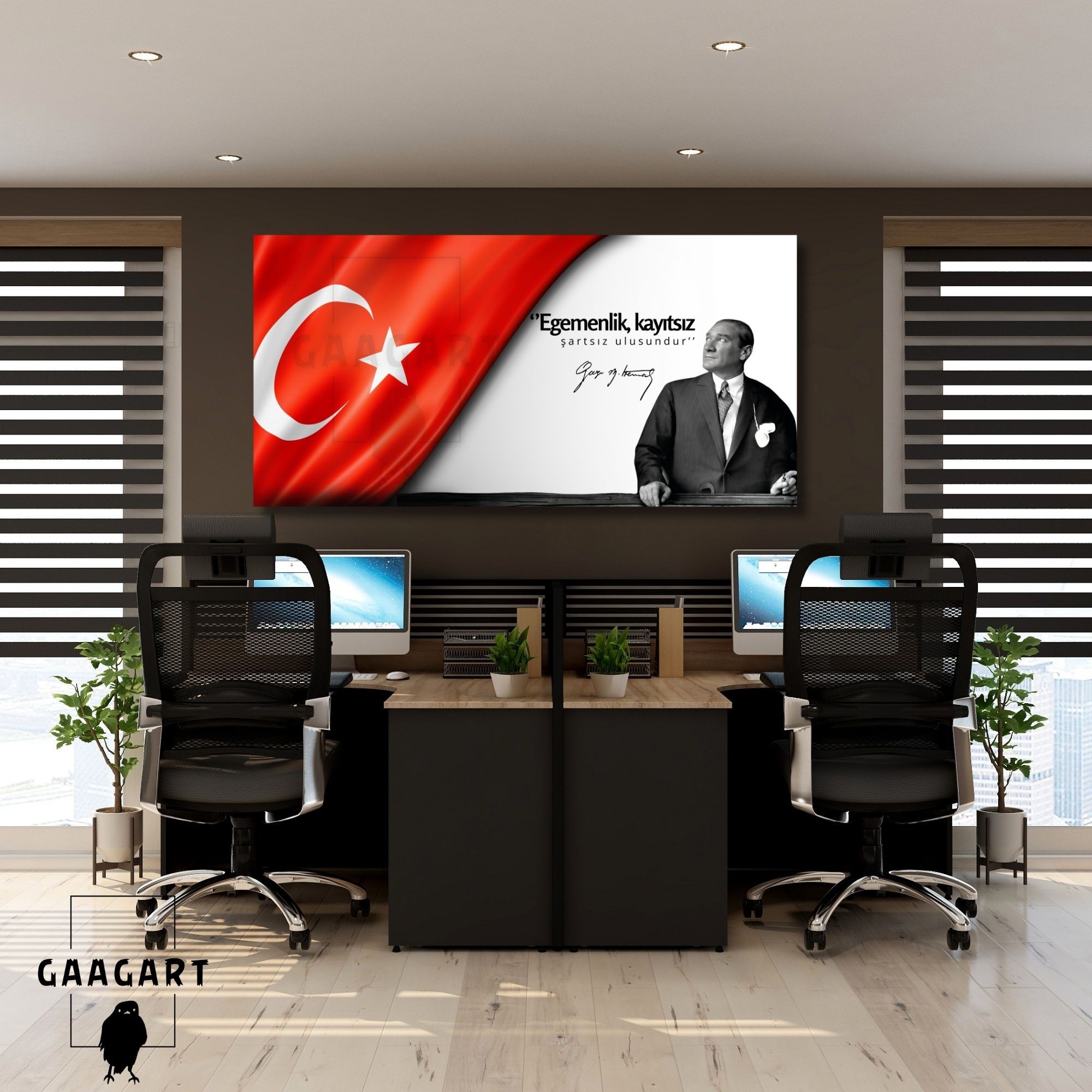 Panoramik Kanvas Makam Panosu Atatürk ve Bayrak ''Egemenlik, kayıtsız şartsız ulusundur. ''