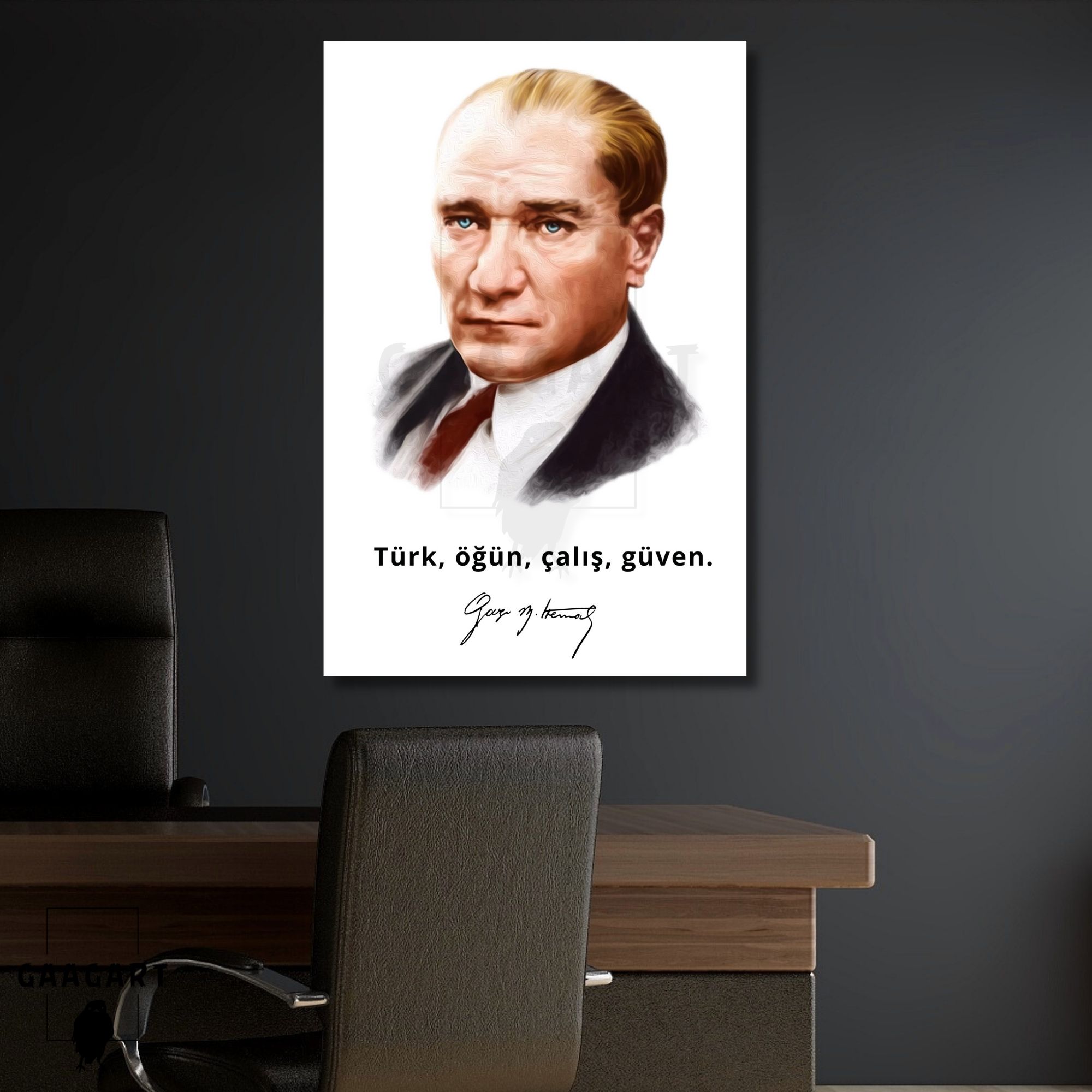 Tekli Dikey Kanvas Makam Panosu Atatürk Sözleri Renkli Türk, öğün, çalış, güven.