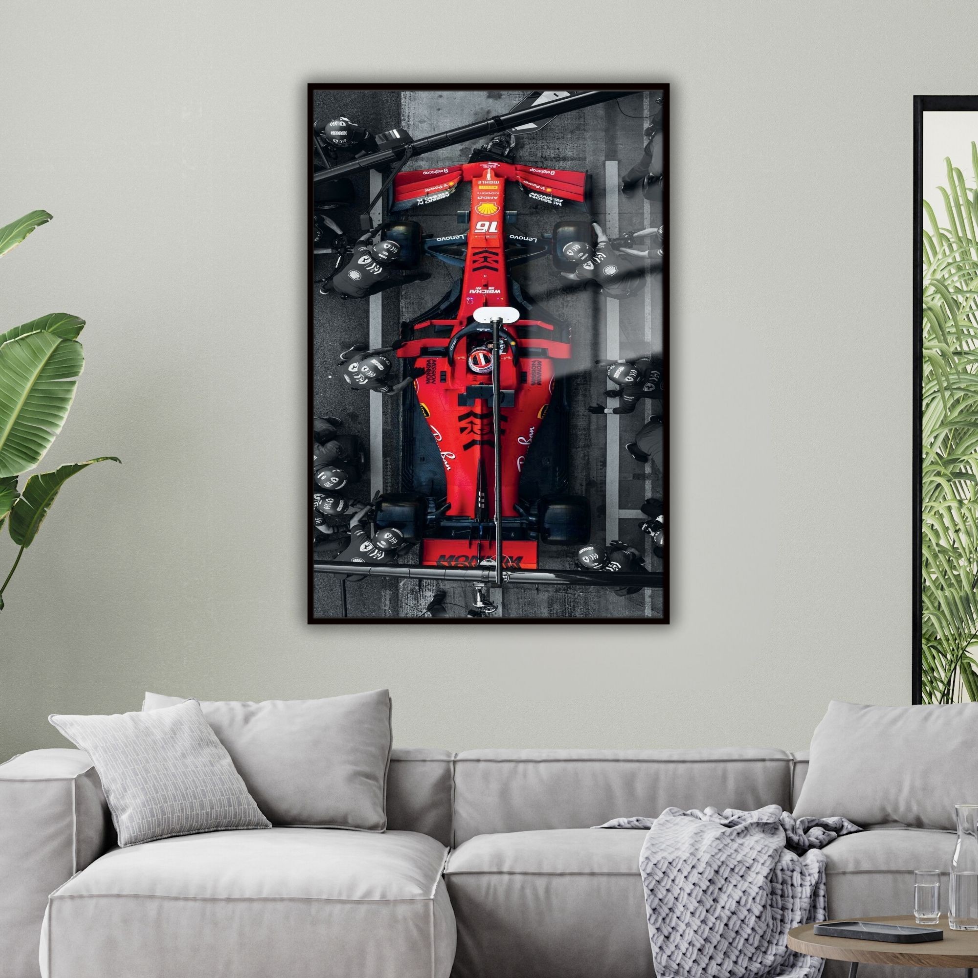 Metal Çerçeveli Temperli Cam Tablo Ferrari Formula 1 Görseli