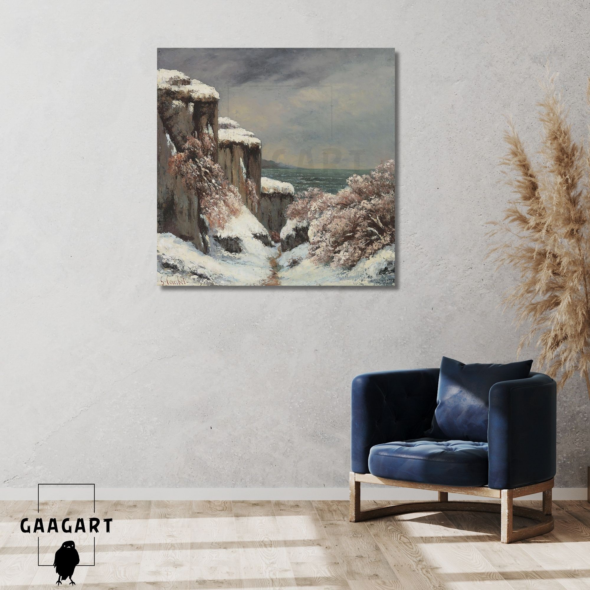 Kare Kanvas Tablo Ünlü Eserler G. Courbet-Falaises Au Bord De La Mer Sous La Neige