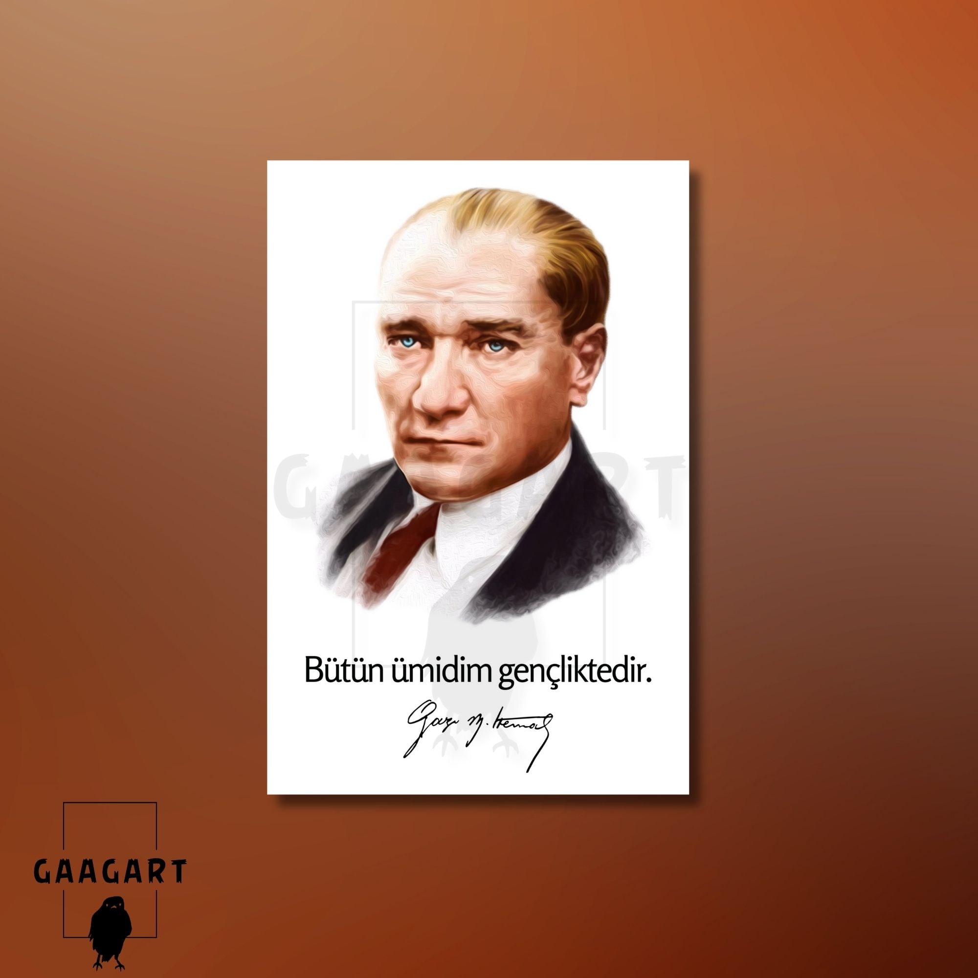 Tekli Dikey Kanvas Makam Panosu Atatürk Sözleri Renkli Bütün ümidim gençliktedir.