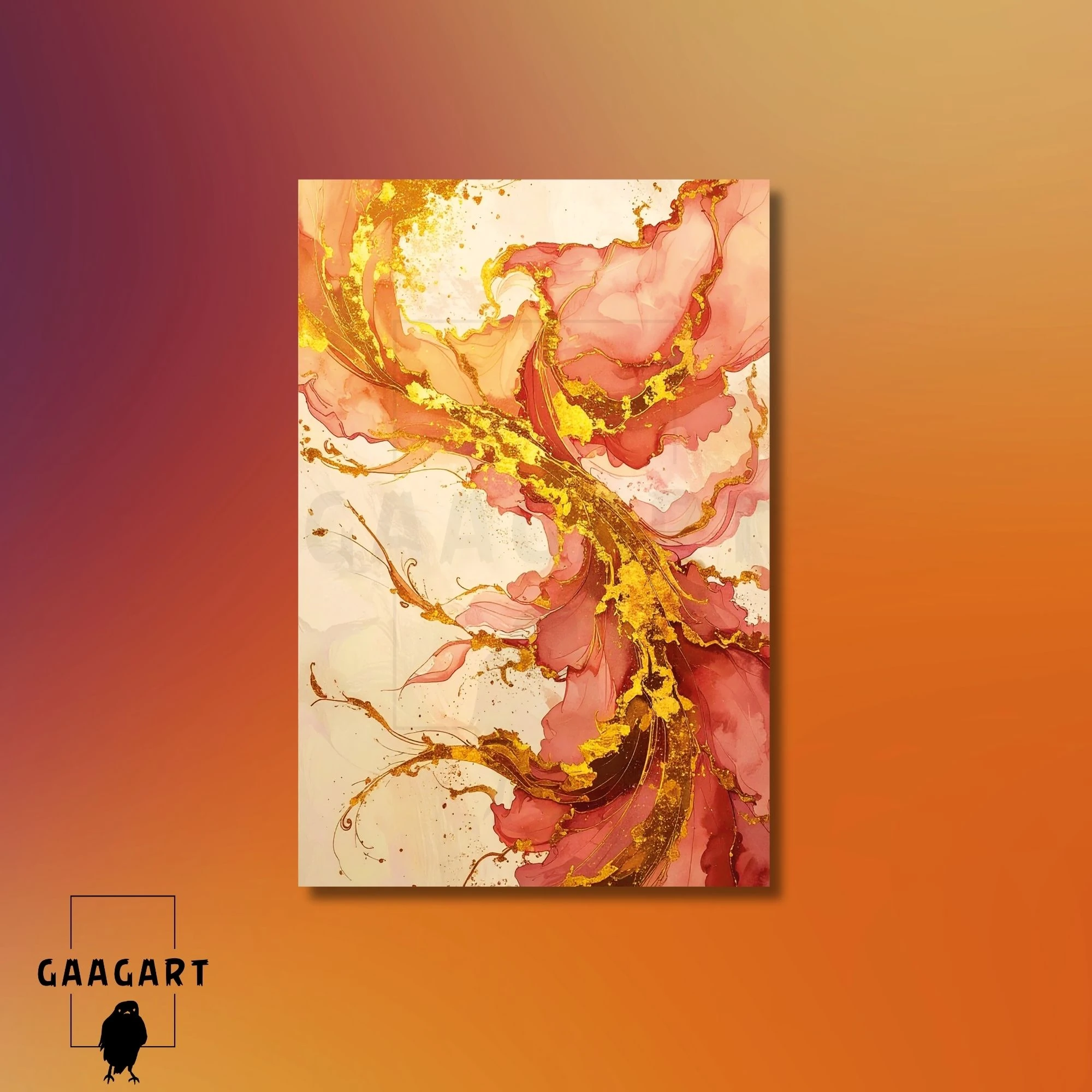 Tekli Dikey Kanvas Tablo Soyut Sanatsal Renkler Mercan