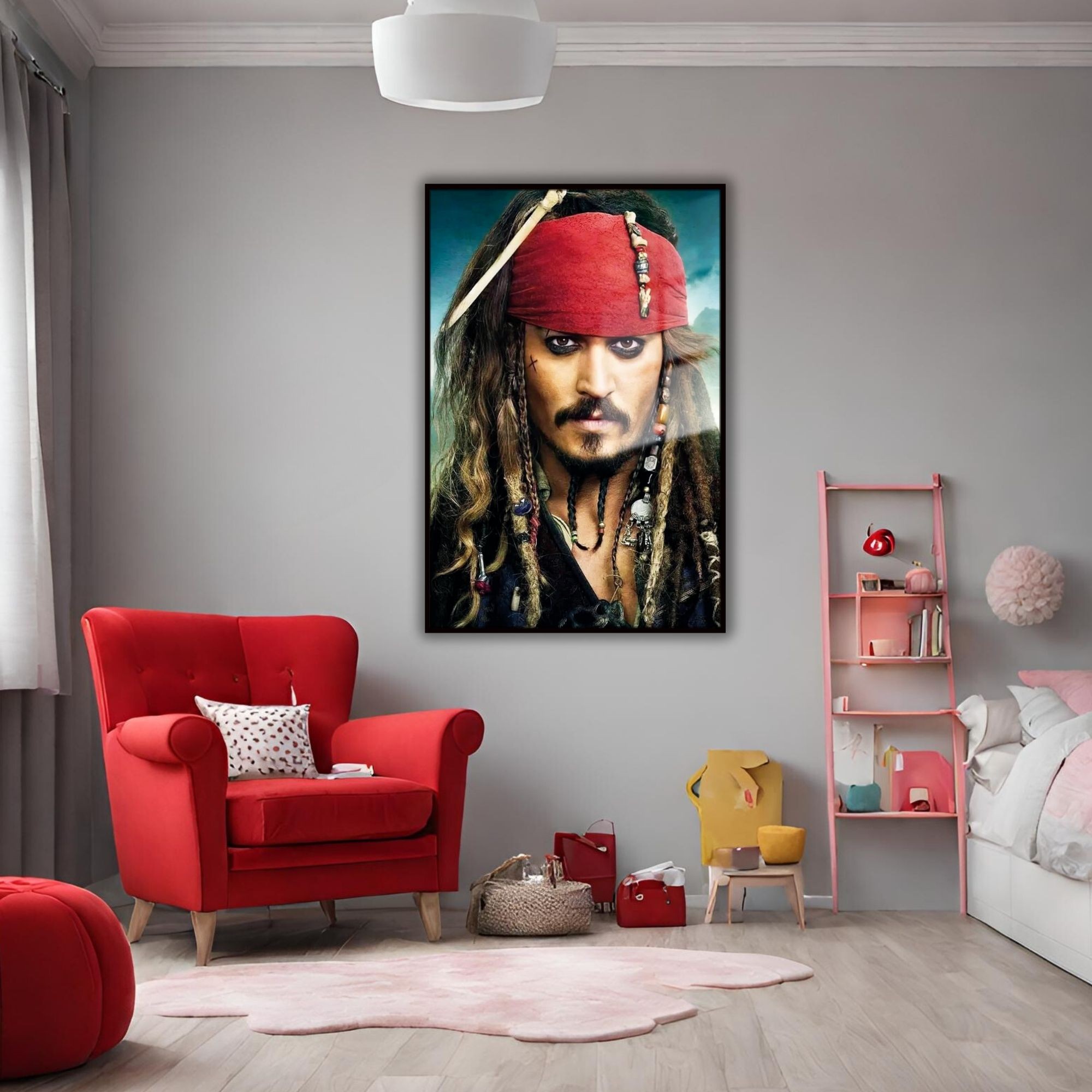 Metal Çerçeveli Temperli Cam Tablo Captain Jack Sparrow