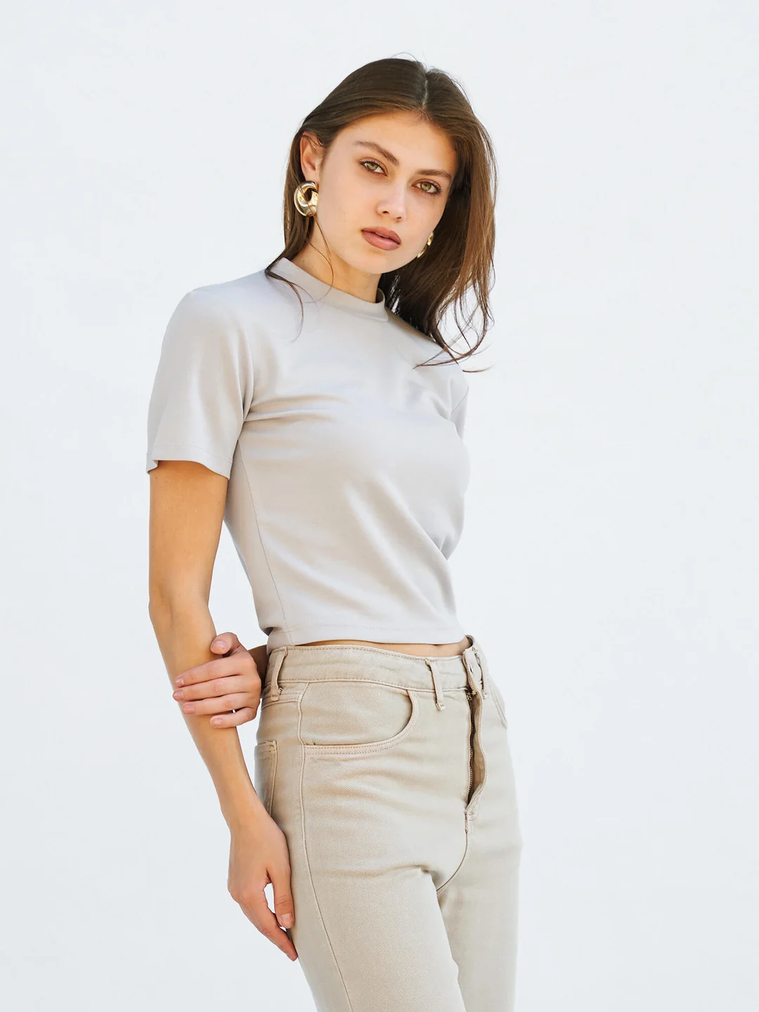 Berhani Crop Gri Kadın T-shirt 050643