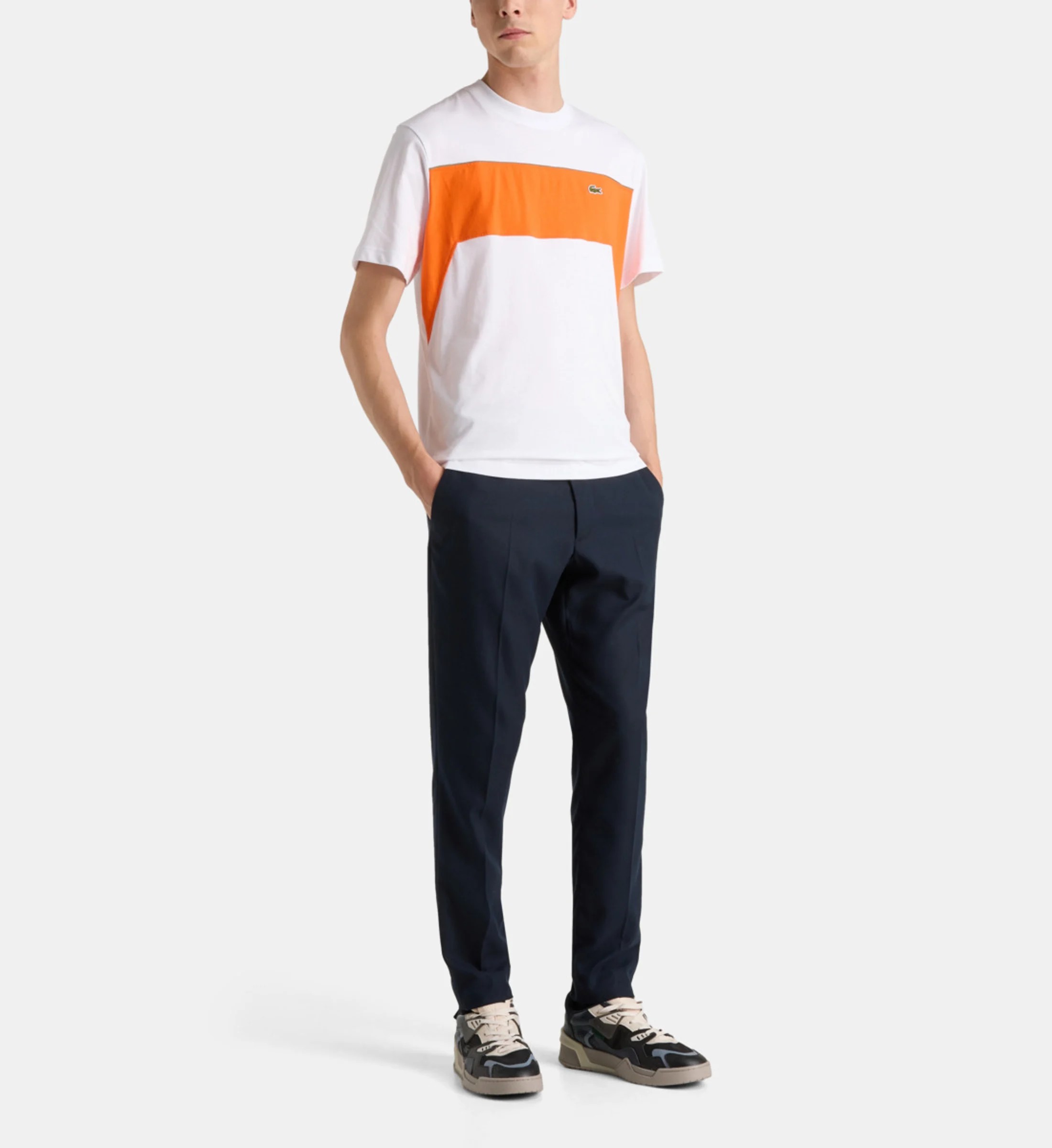 Lacoste Beyaz Turuncu Şerit Pike Kumaş Erkek shirt