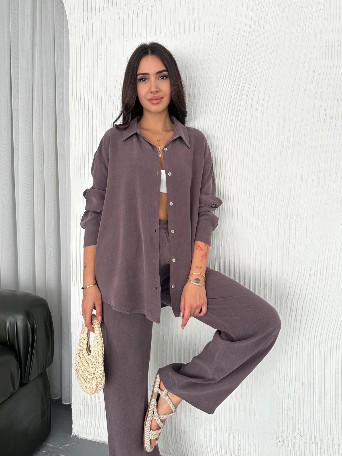 Berhani Düğmeli Kahve Kadın Takım YKM31118