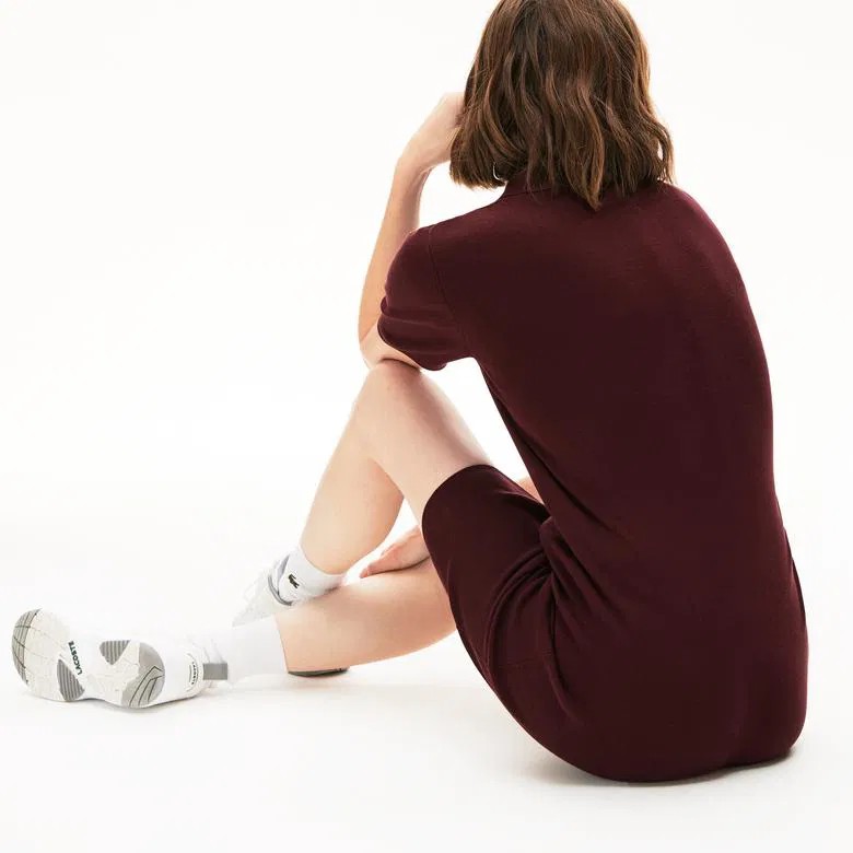Lacoste Kadın Slim Fit Kısa Kollu Polo Yaka Bordo Elbise