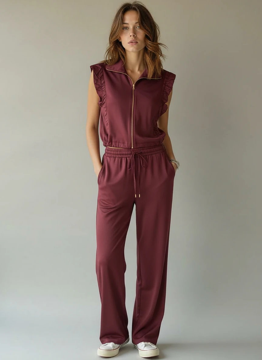 Berhani Yelekli Modal Kumaş Bordo Kadın Takım NET101