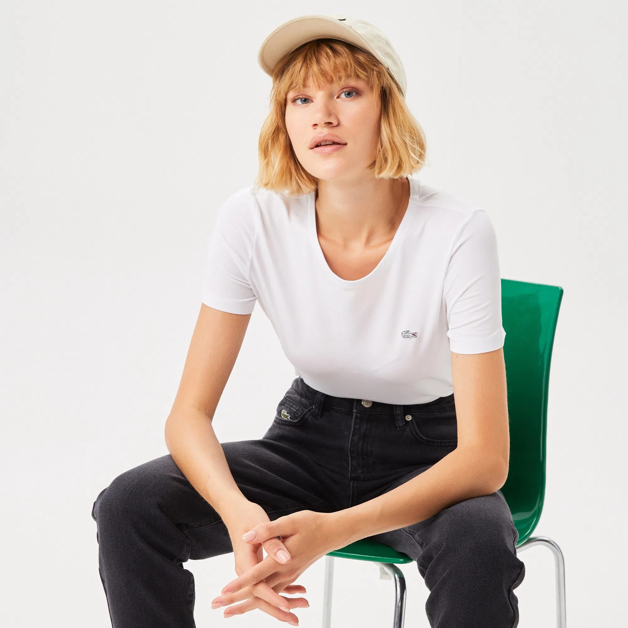 Lacoste Düz Beyaz Kadın T-shirt