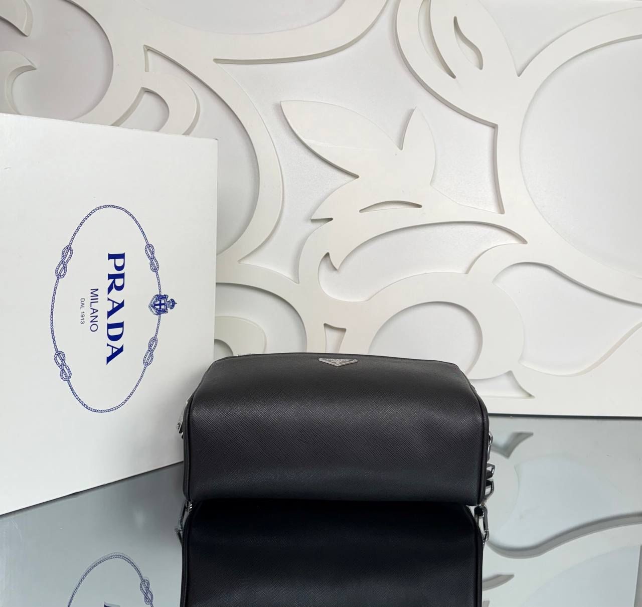 Prada Saffiano Leather Double Zipper Shoulder Bag  26x15 cm 