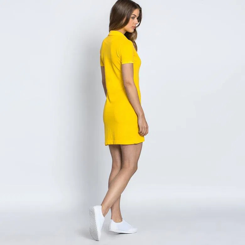 Lacoste Kadın Straight Fit Polo Yaka Sarı Elbise