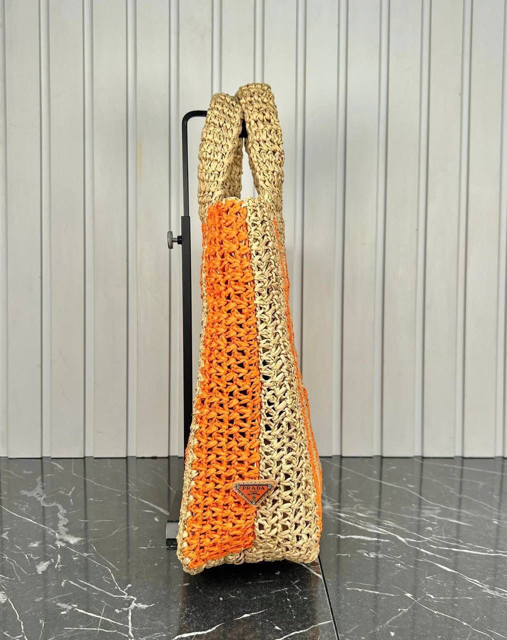 Prada Turuncu Detaylı Raffia Tote Bag 46x34 cm