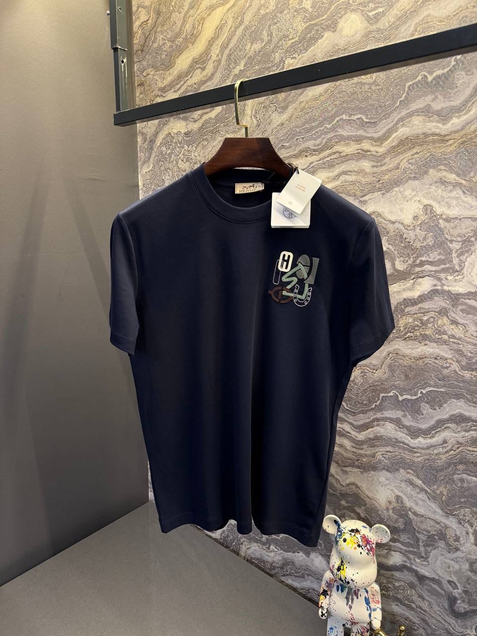 HERMES Nakış Detaylı Lacivert Erkek T-Shirt 9072