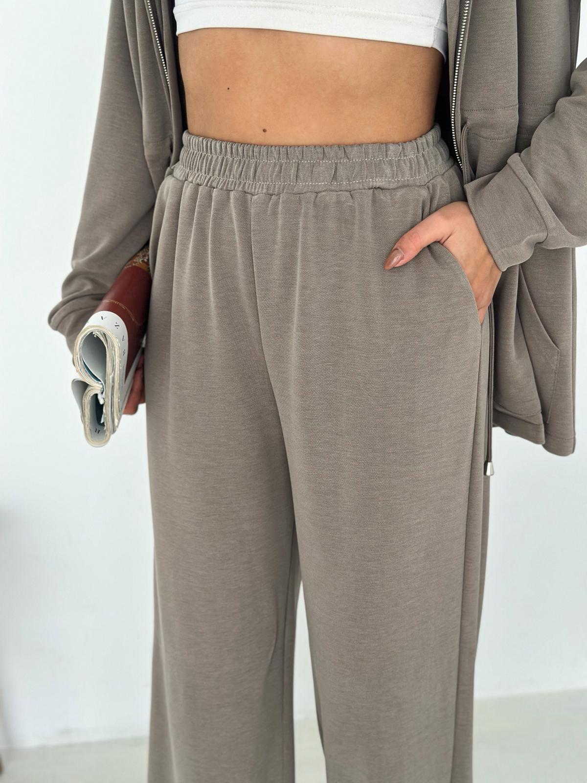 Berhani Modal Kumaş Fermuarlı Bej Kadın Takım YKM31179