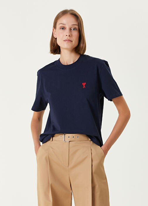 Ami Kırmızı Logo Detaylı Lacivert T-Shirt