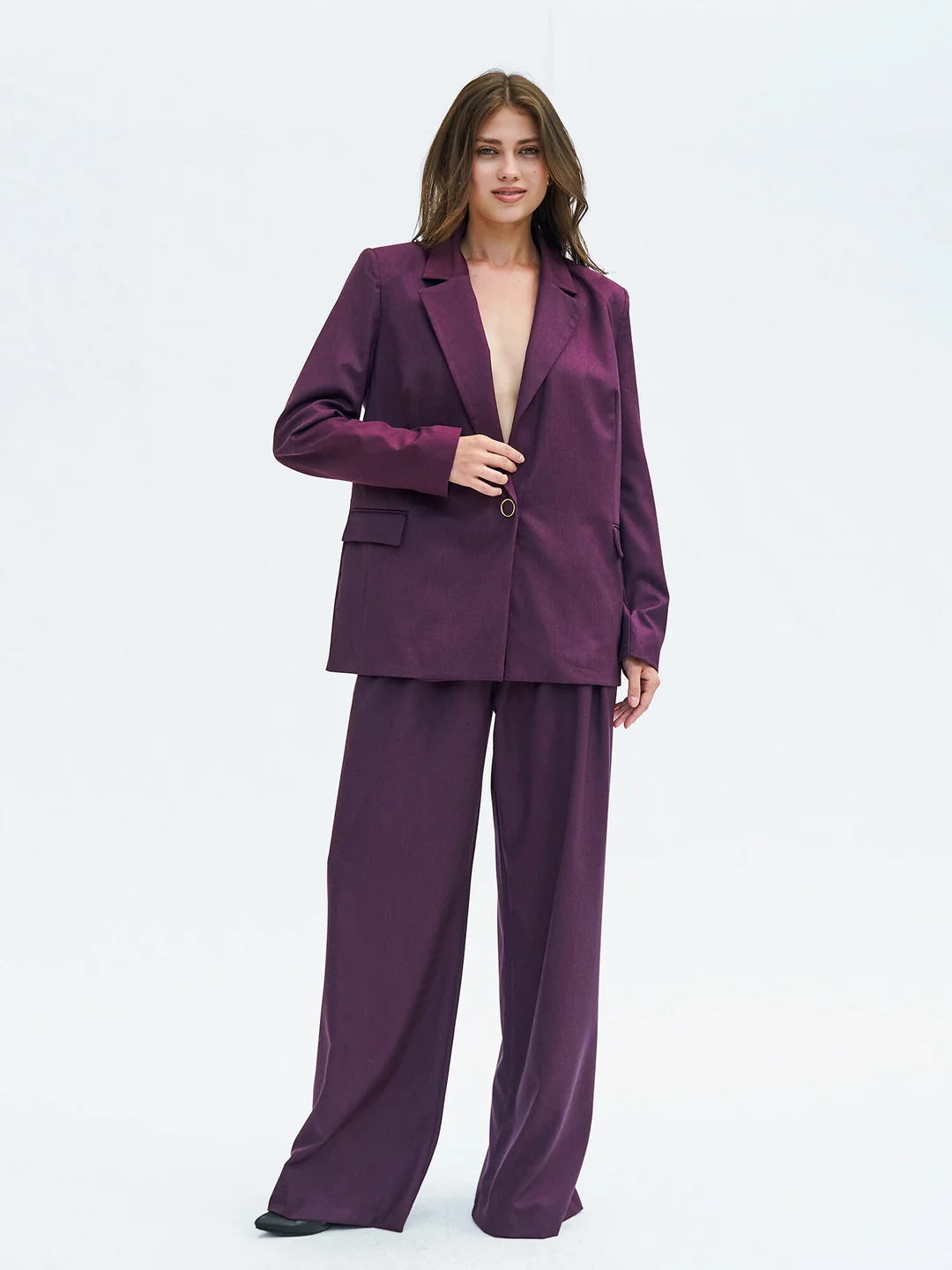 Berhani Tek Düğmeli Mürdüm Kadın Blazer Ceket 130984