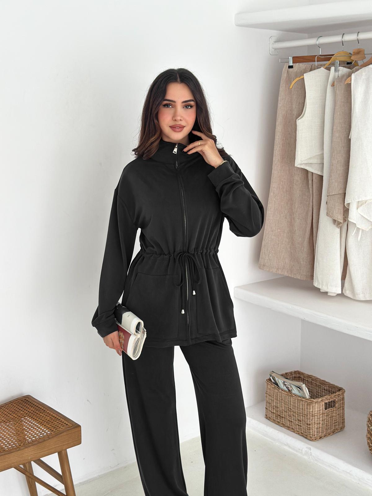 Berhani Modal Kumaş Fermuarlı Siyah Kadın Takım YKM31179