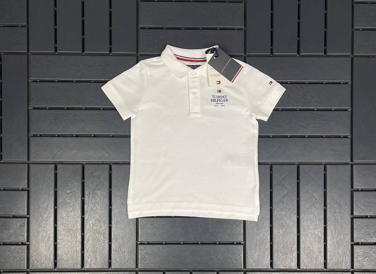 TOMMY HILFIGER Polo Yaka Yazı Detaylı Beyaz Çocuk T-Shirt 80003