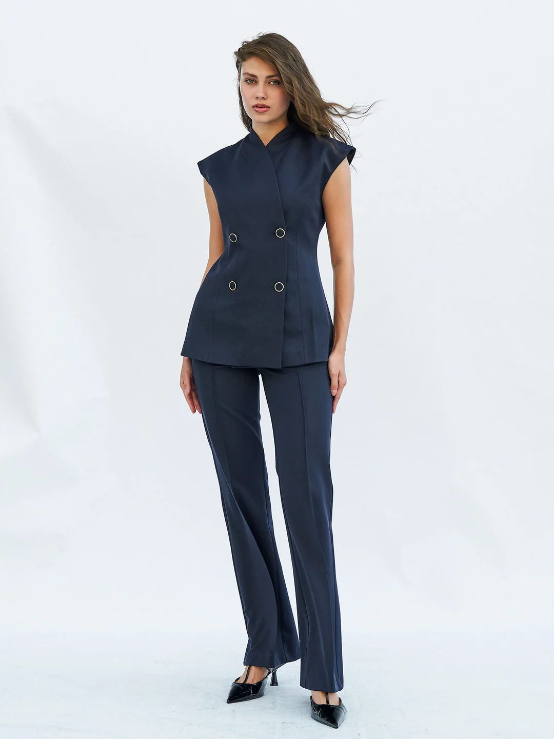 Berhani Nervürlü Lacivert Kadın Pantolon 031584