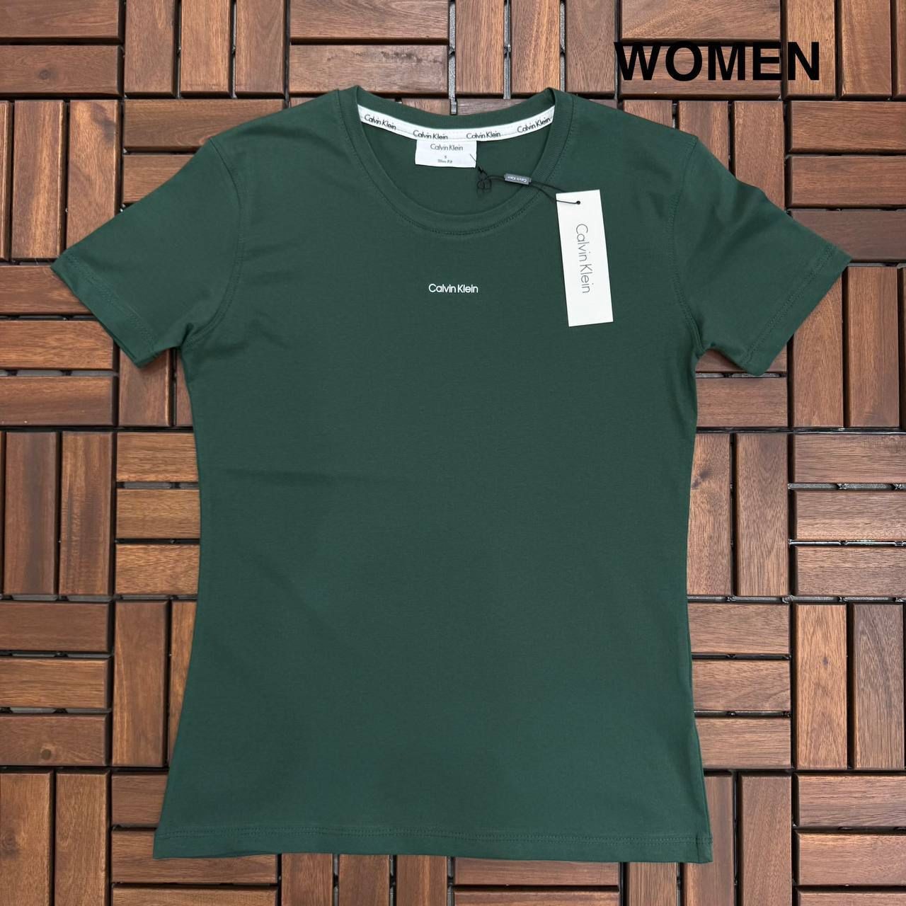 CK Baskı Detaylı Yeşil Kadın T-shirt BES65