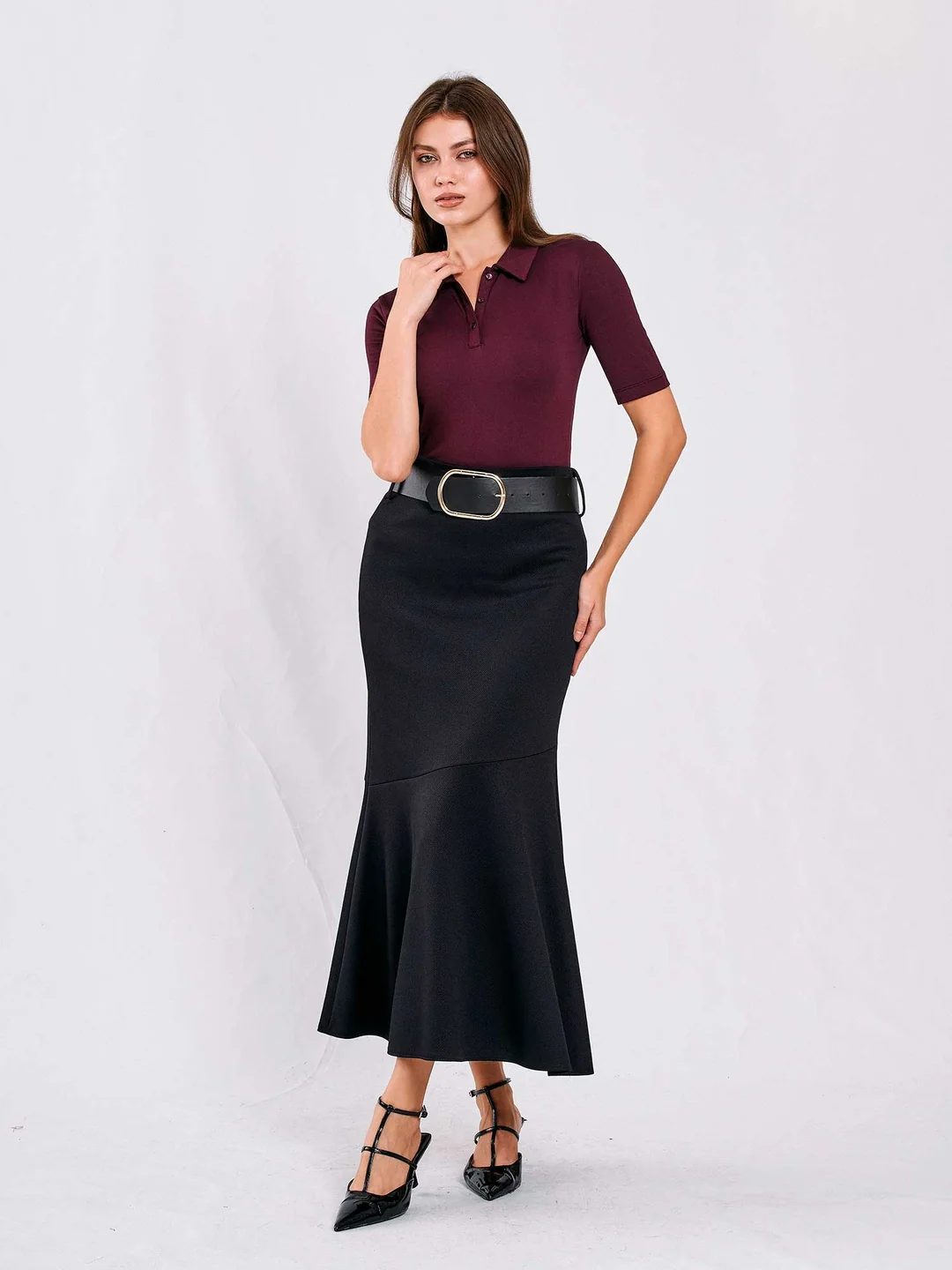 Berhani Yakalı Mürdüm Kadın Bodysuit 071739