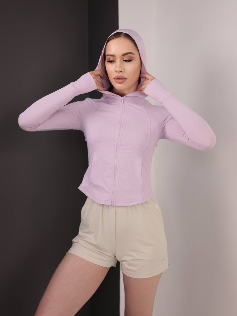 ALO Logo ve Fermuar Detaylı Mor Kadın Sweatshirt 2001