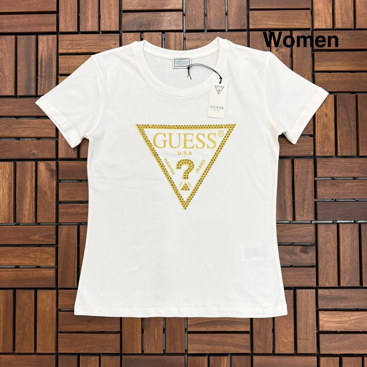 Guess Taş Detaylı Beyaz Kadın T-Shirt BES202