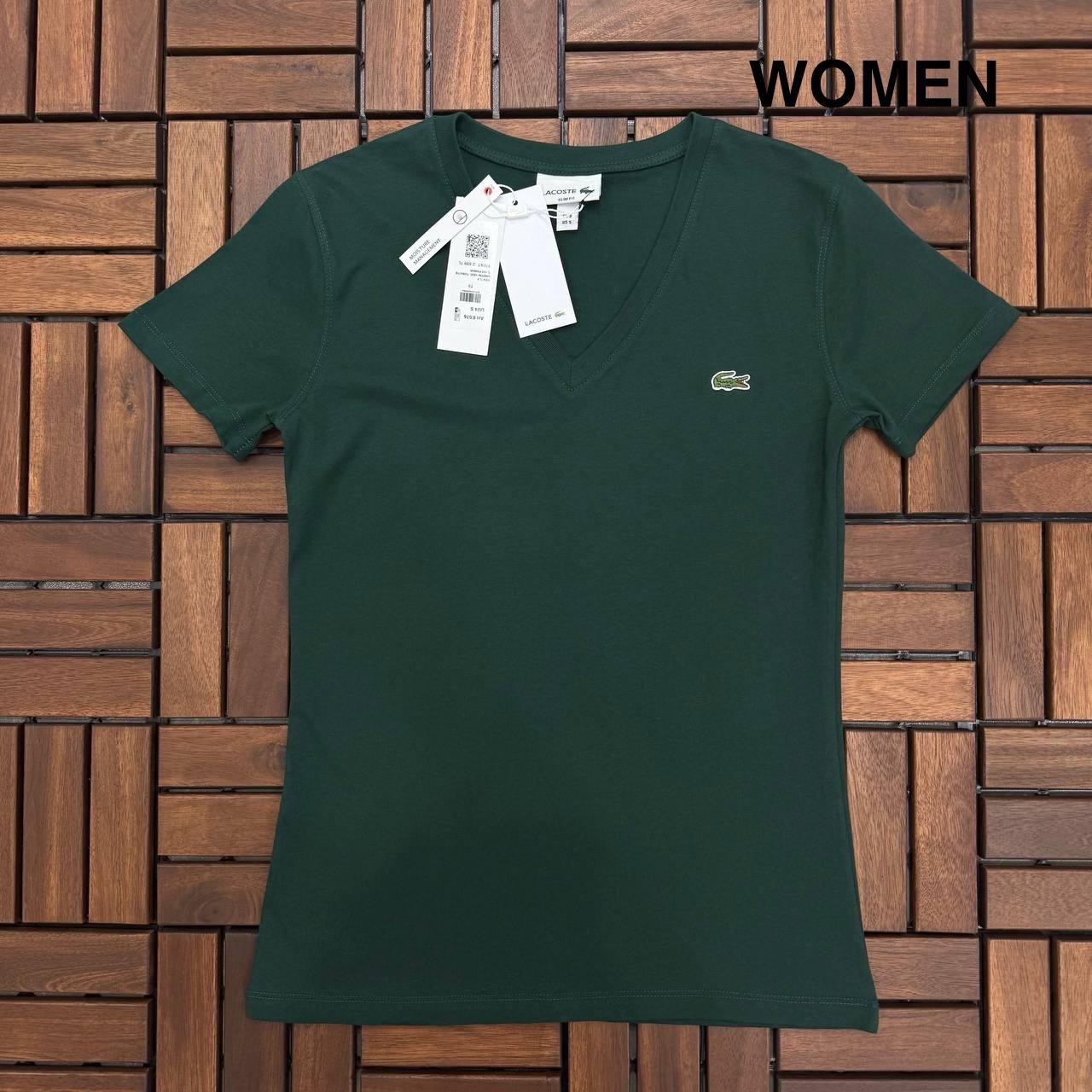 LACOSTE V Yaka Yeşil Kadın T-Shirt 2500