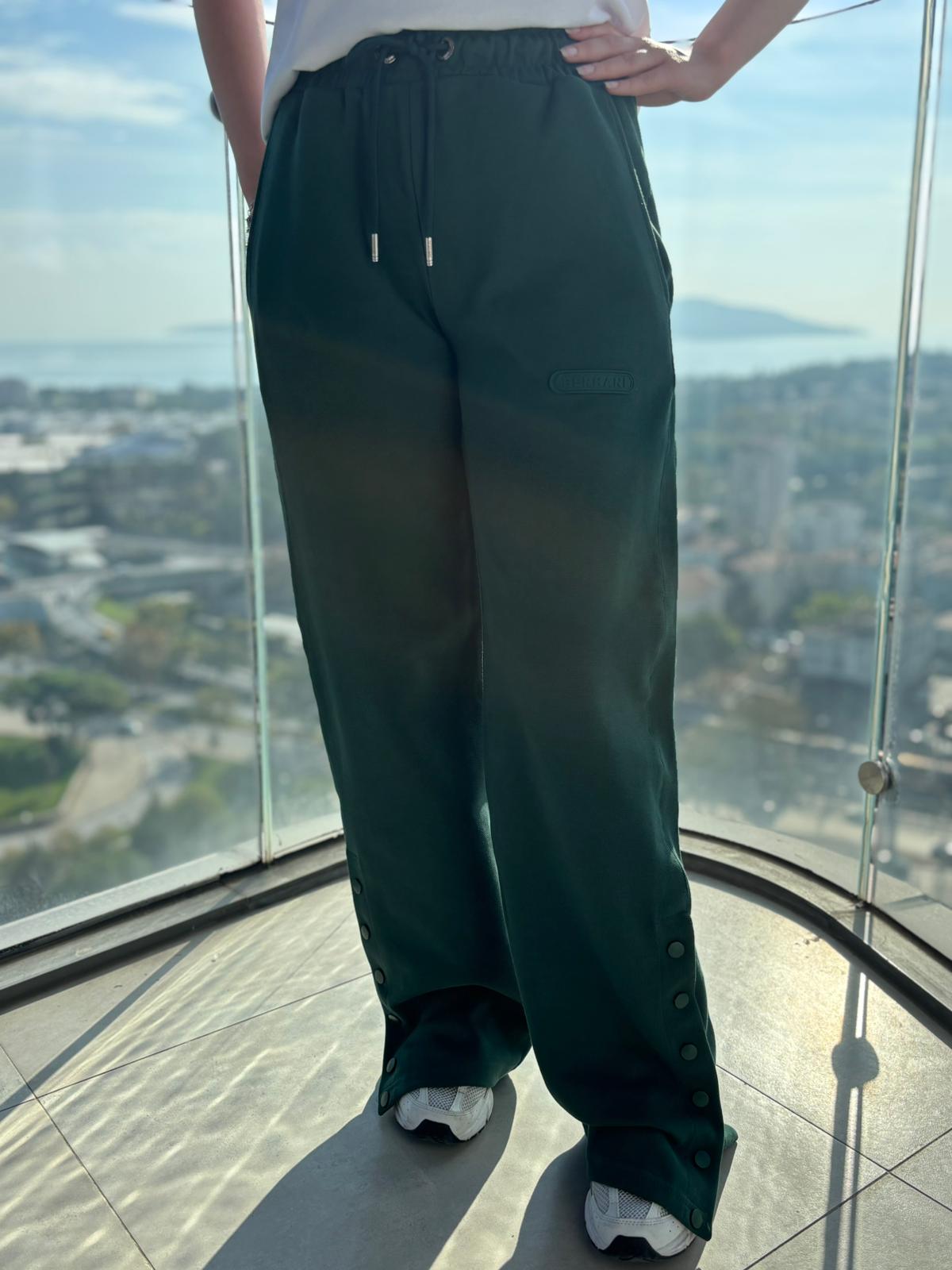 Berhani Pike Kumaş Paça Çıt Çıt Detaylı Yeşil Kadın Eşofman Altı BRH01