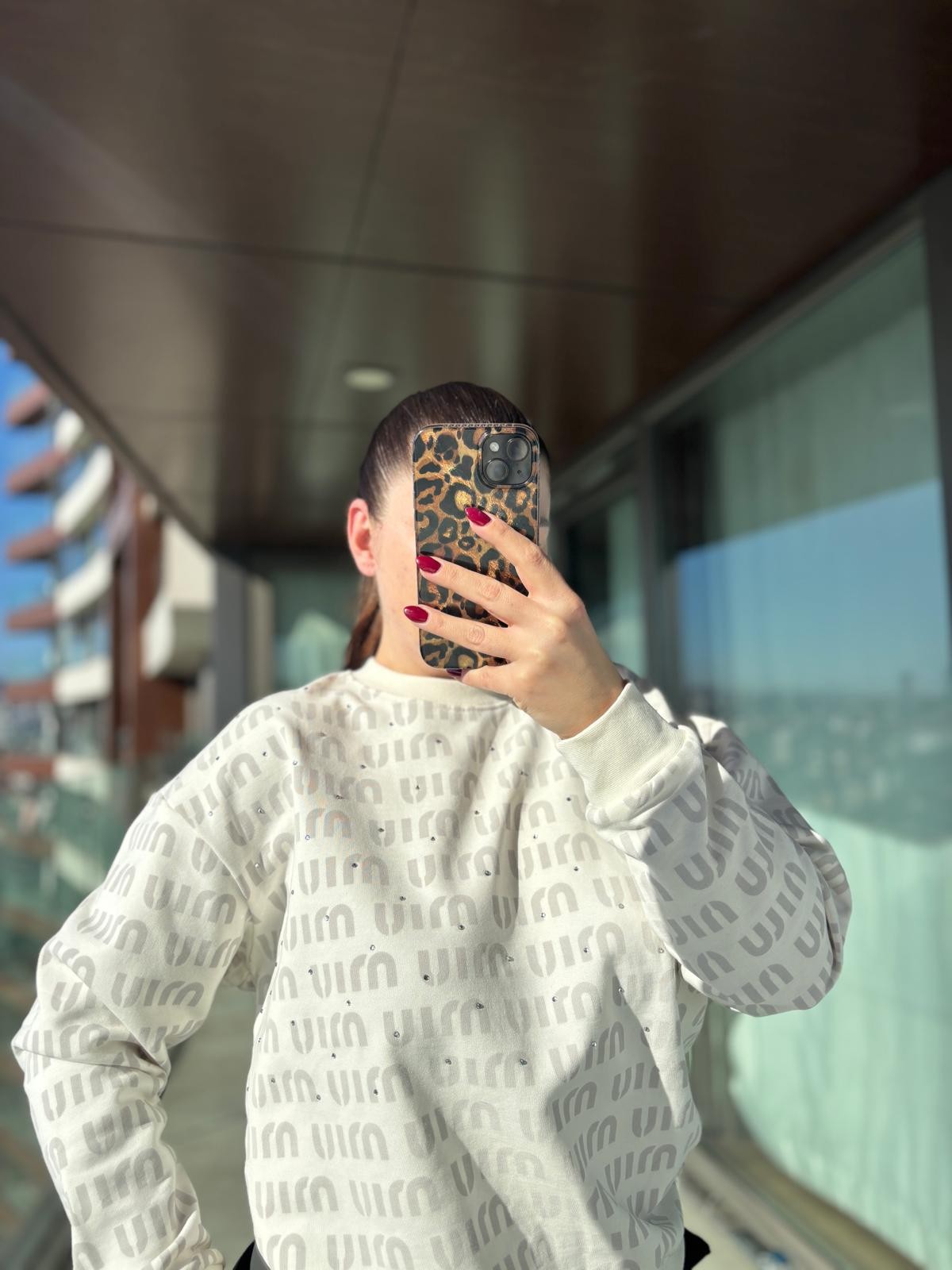 Miu Miu Taş Detaylı Kadın Sweatshirt Beyaz