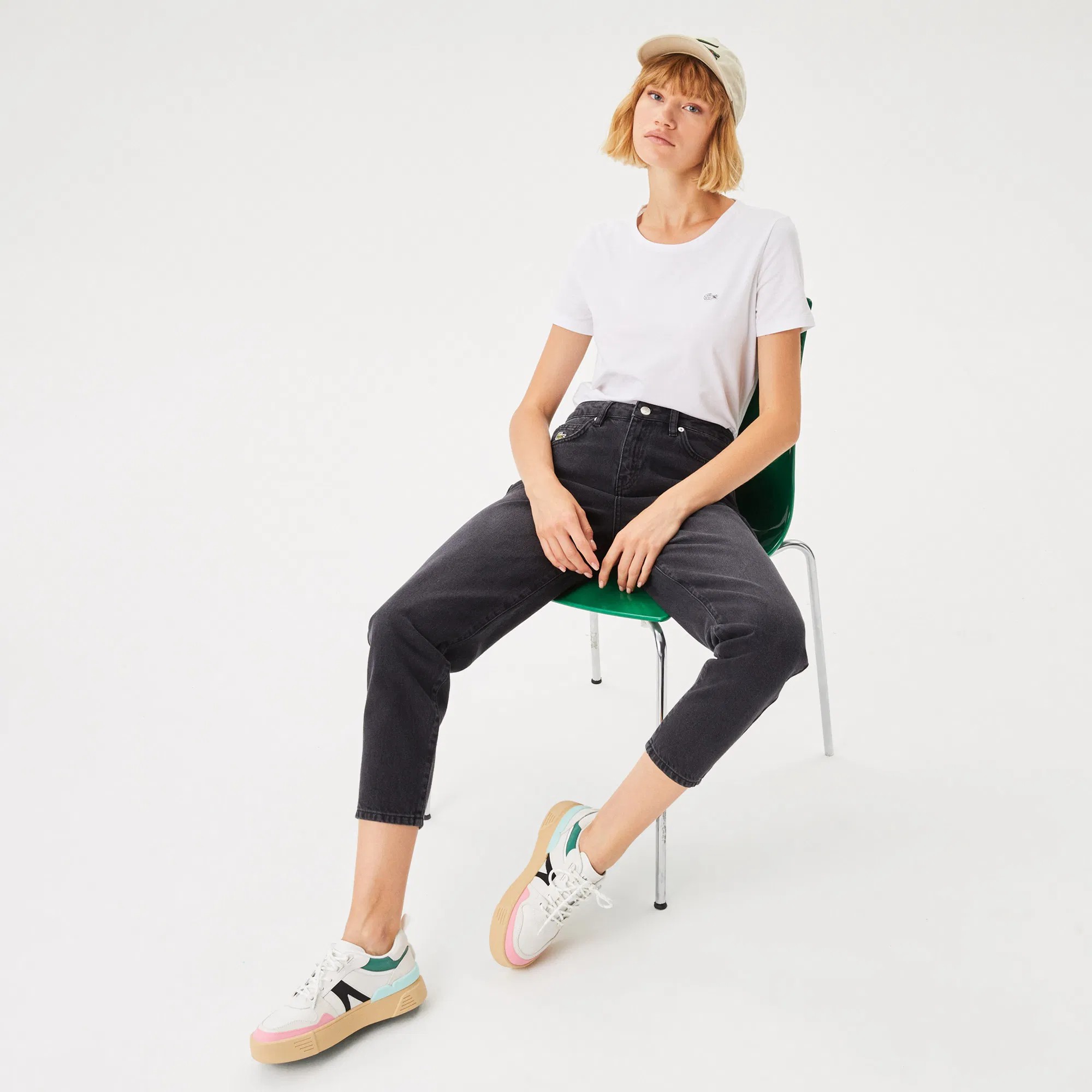 Lacoste Düz Beyaz Kadın T-shirt