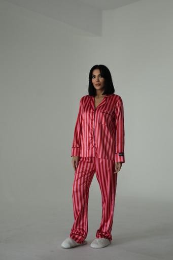 Berhani Bordo Pembe Çizgili Kadın Pijama
