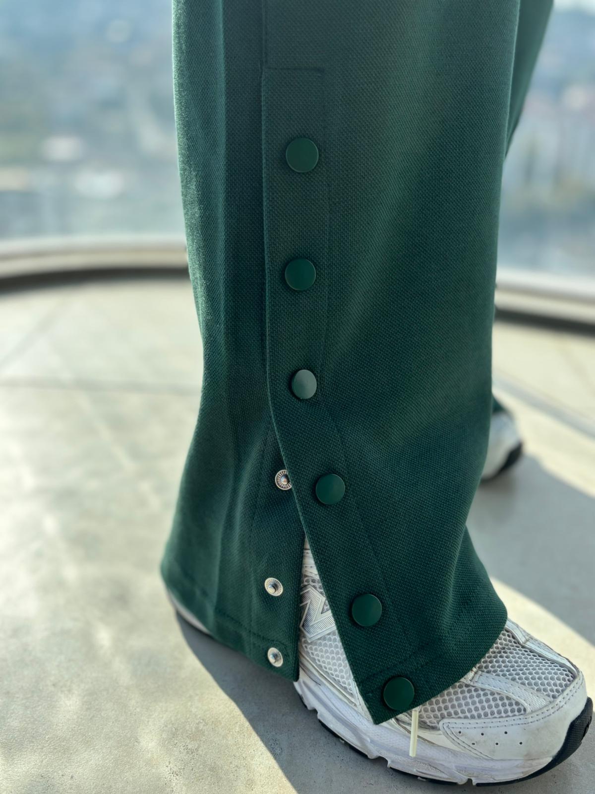 Berhani Pike Kumaş Paça Çıt Çıt Detaylı Yeşil Kadın Eşofman Altı BRH01