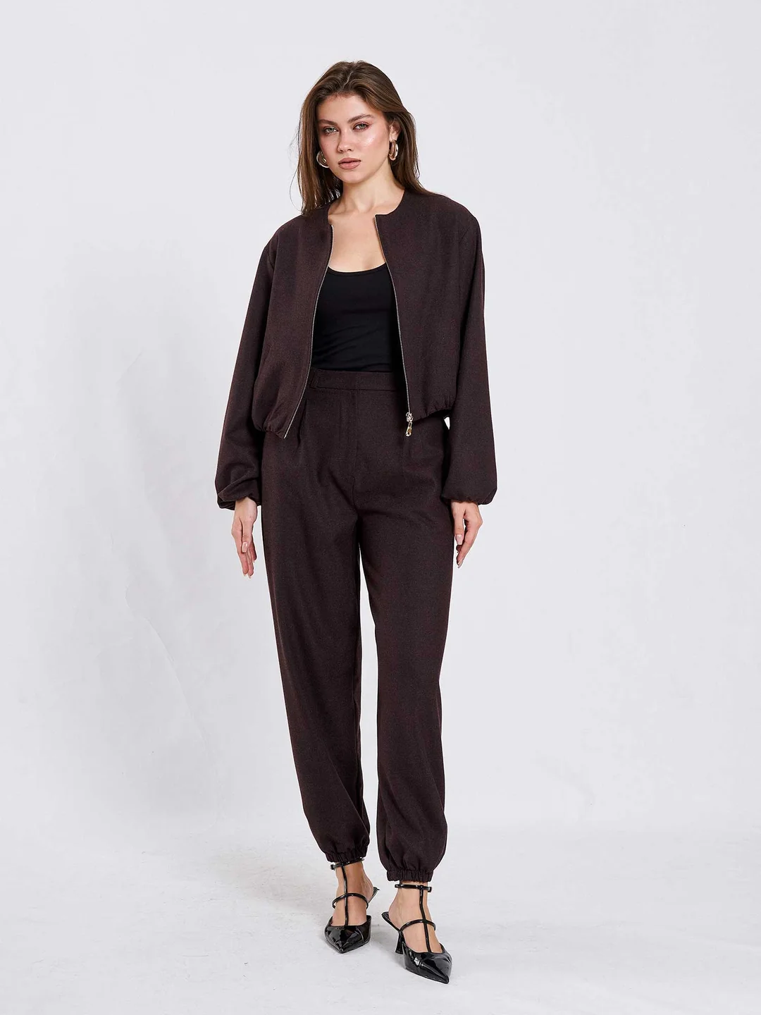 Berhani Fermuarlı Bordo Kadın Şalvar Takım 220604