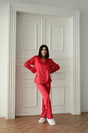 Berhani Bordo Kırmızı Çizgili Kadın Pijama