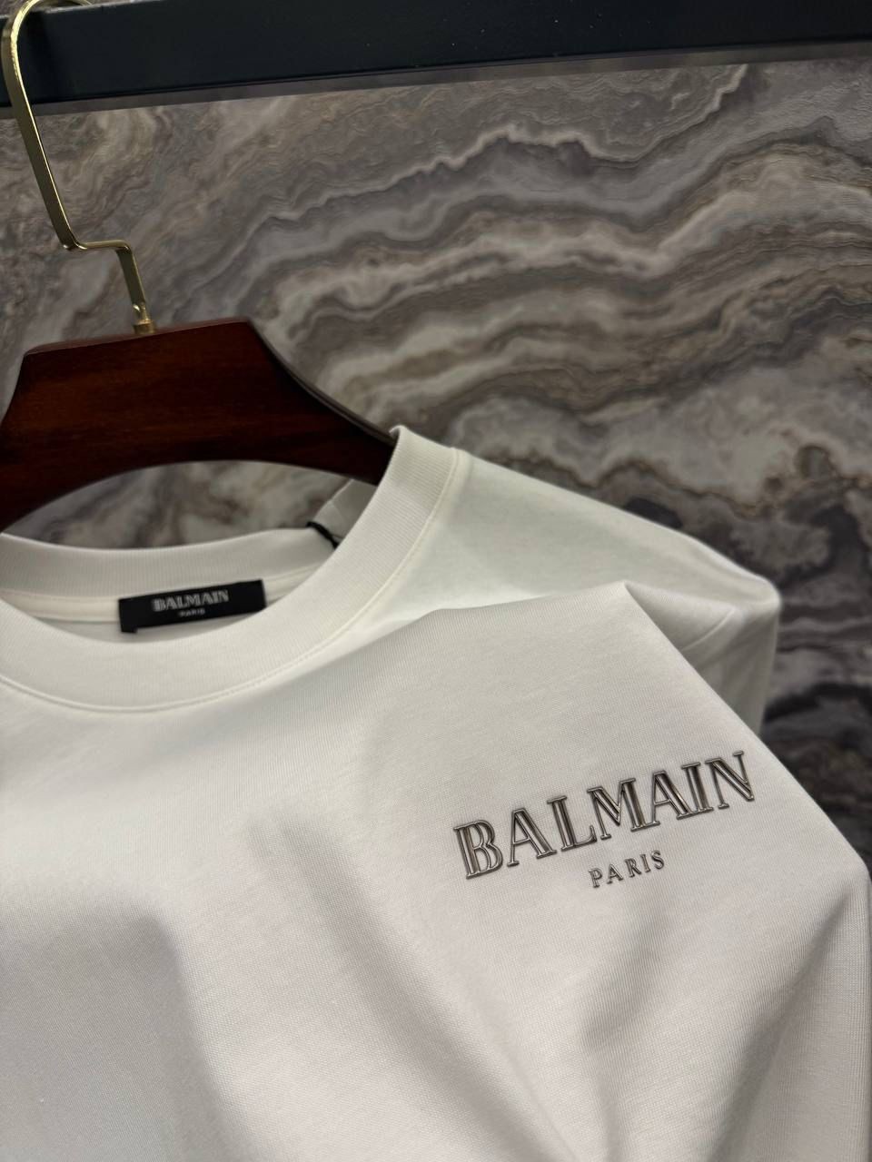 BALMAIN Logo Detaylı Beyaz Erkek T-Shirt 9359