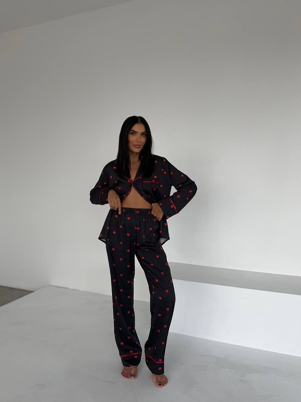 Berhani Kalp Detaylı Siyah Kadın Pijama 