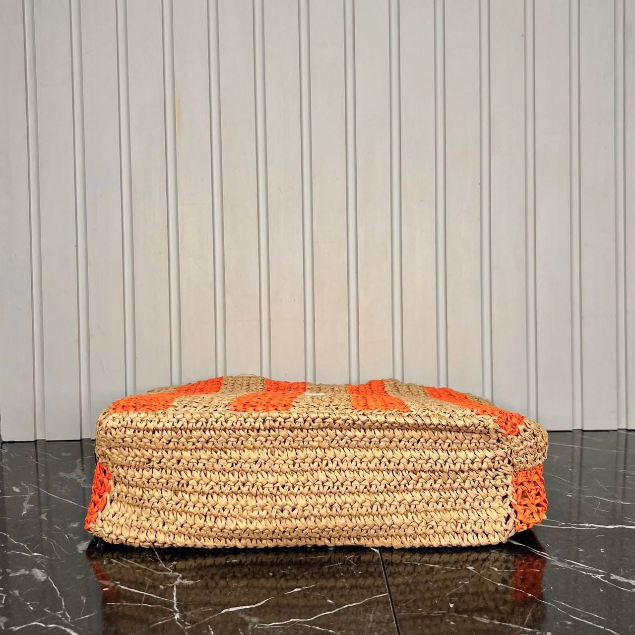 Prada Turuncu Detaylı Raffia Tote Bag 46x34 cm