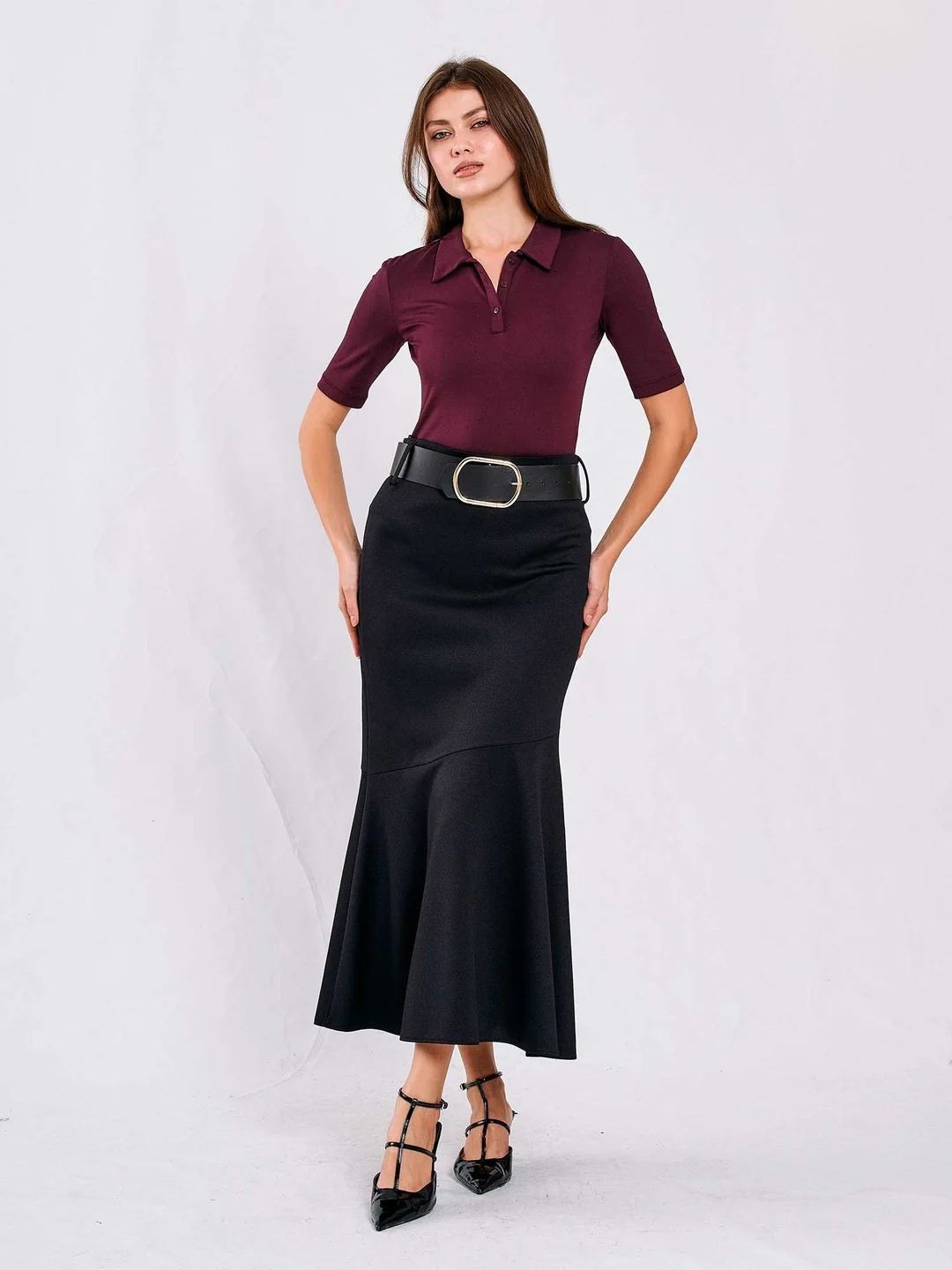 Berhani Yakalı Mürdüm Kadın Bodysuit 071739