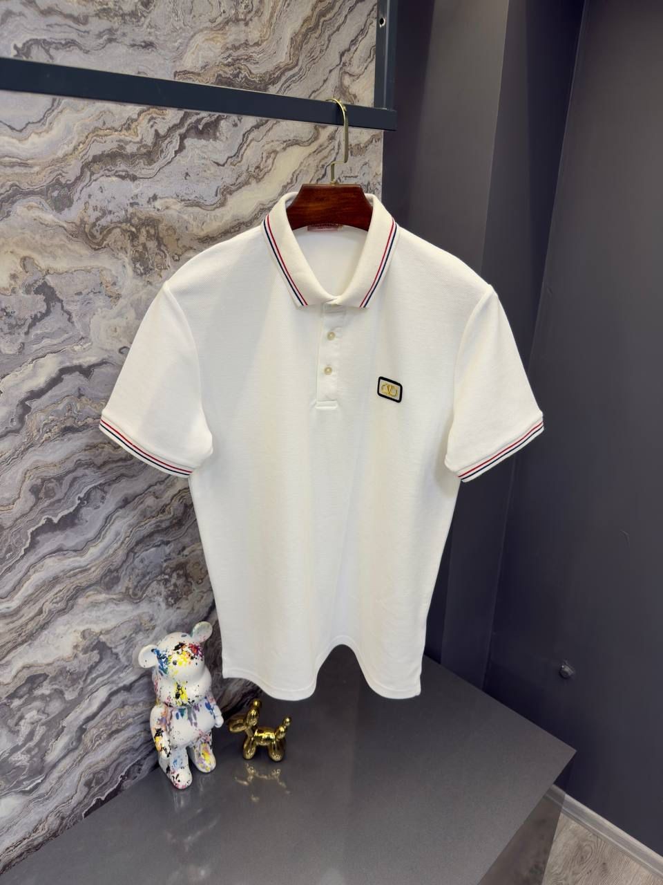 Valentino Logo Detaylı Polo Yaka Beyaz Erkek T-shirt 3338