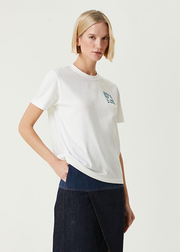 FENDI Bisiklet Yaka Pul Baskılı Beyaz Kadın T-Shirt BES97