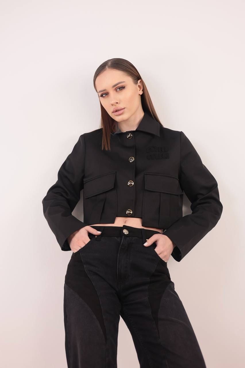 MIU MIU Düğme Detaylı Siyah Kadın Kot Ceket 232969