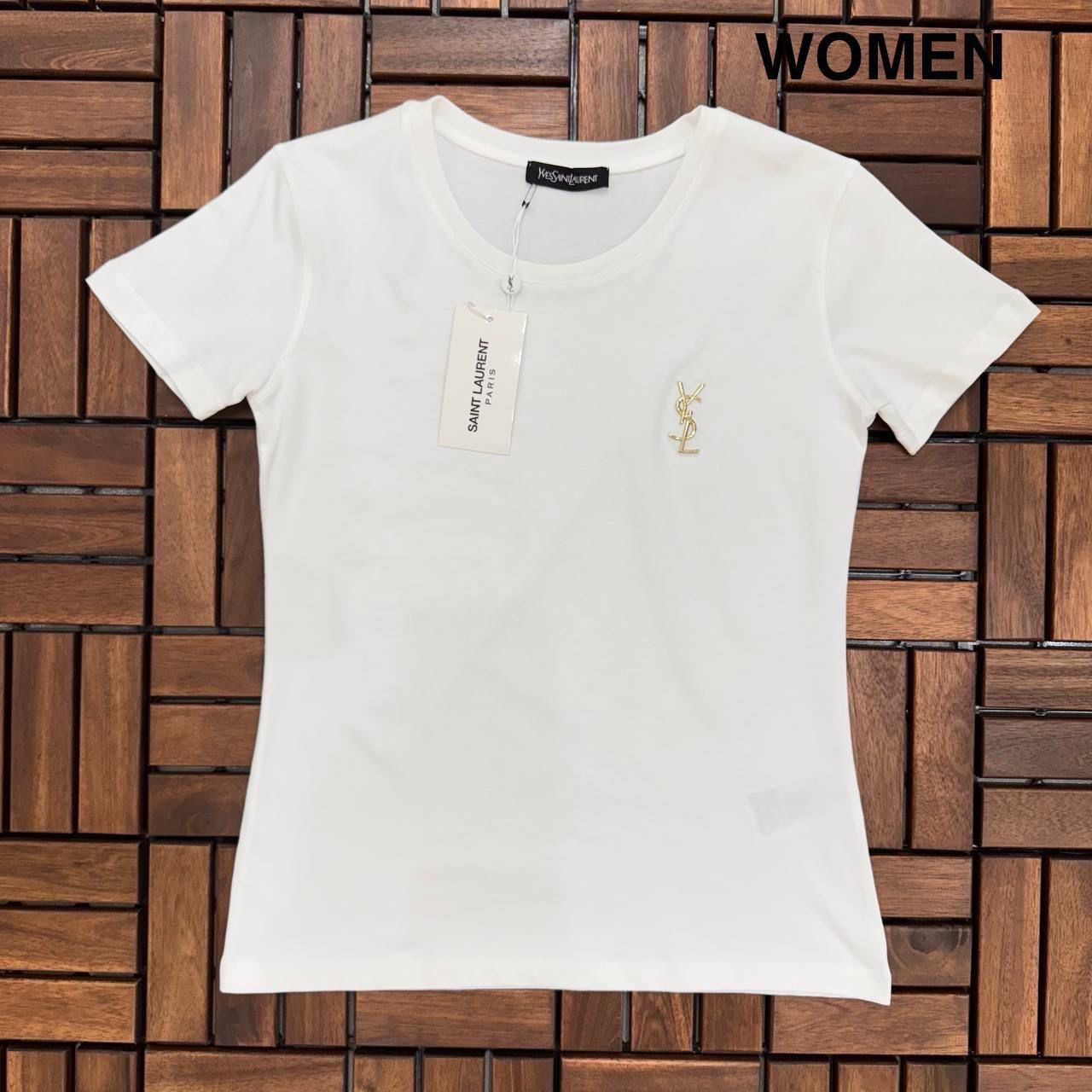 YSL Kadın Metal Logo Detaylı T-Shirt BES14