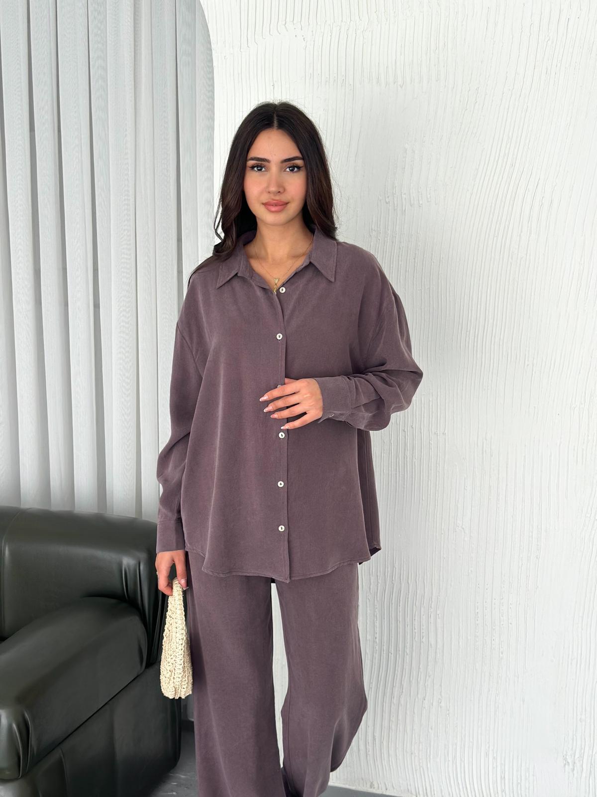 Berhani Düğmeli Kahve Kadın Takım YKM31118