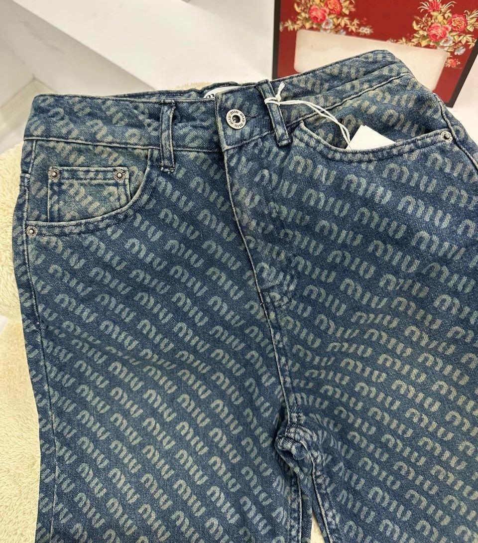 Miu Miu Yazı Detaylı Kadın Kot Pantolon