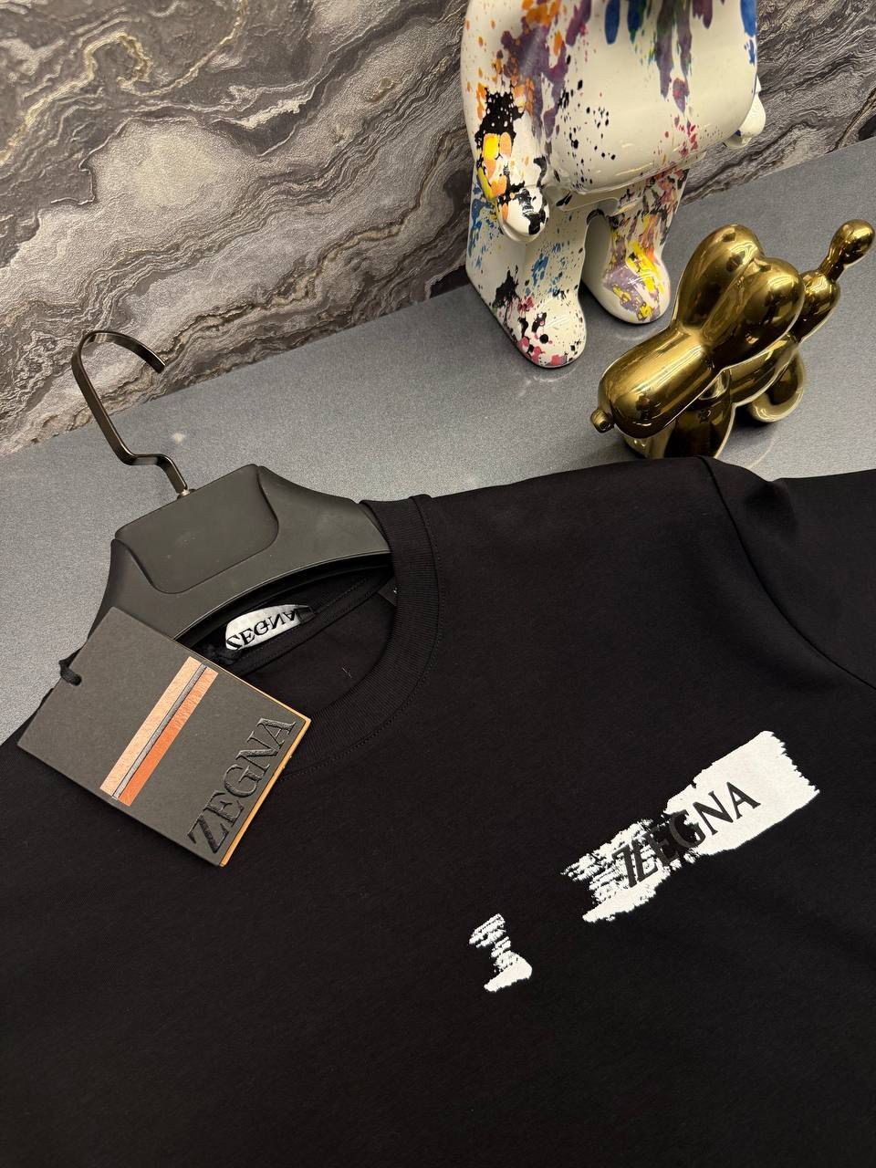 ZEGNA Baskı Detaylı Siyah Erkek T-Shirt 9308