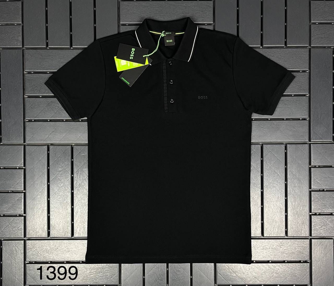 BOSS Polo Yaka Nakış Detaylı Siyah Erkek T-Shirt 1399