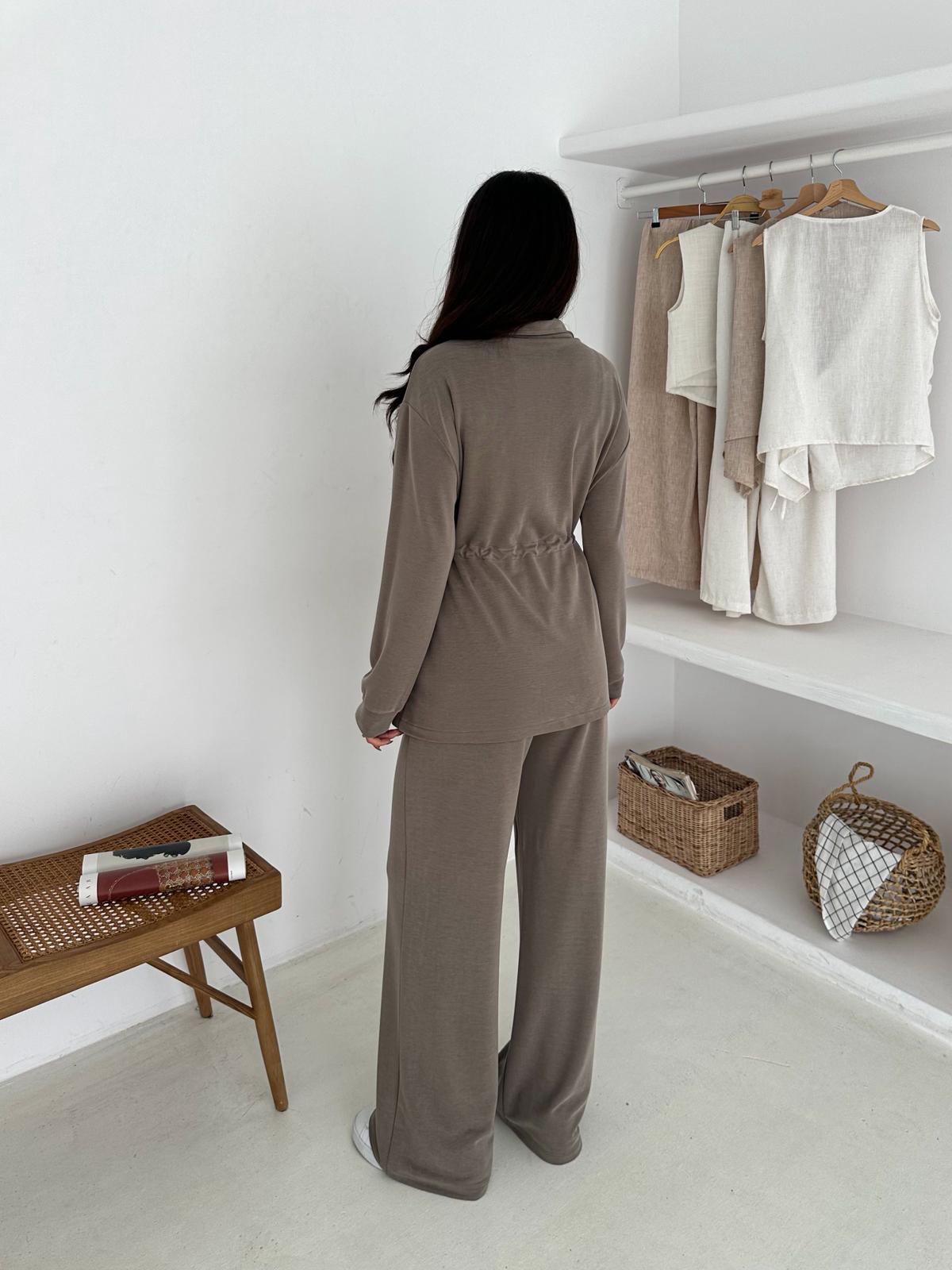 Berhani Modal Kumaş Fermuarlı Bej Kadın Takım YKM31179