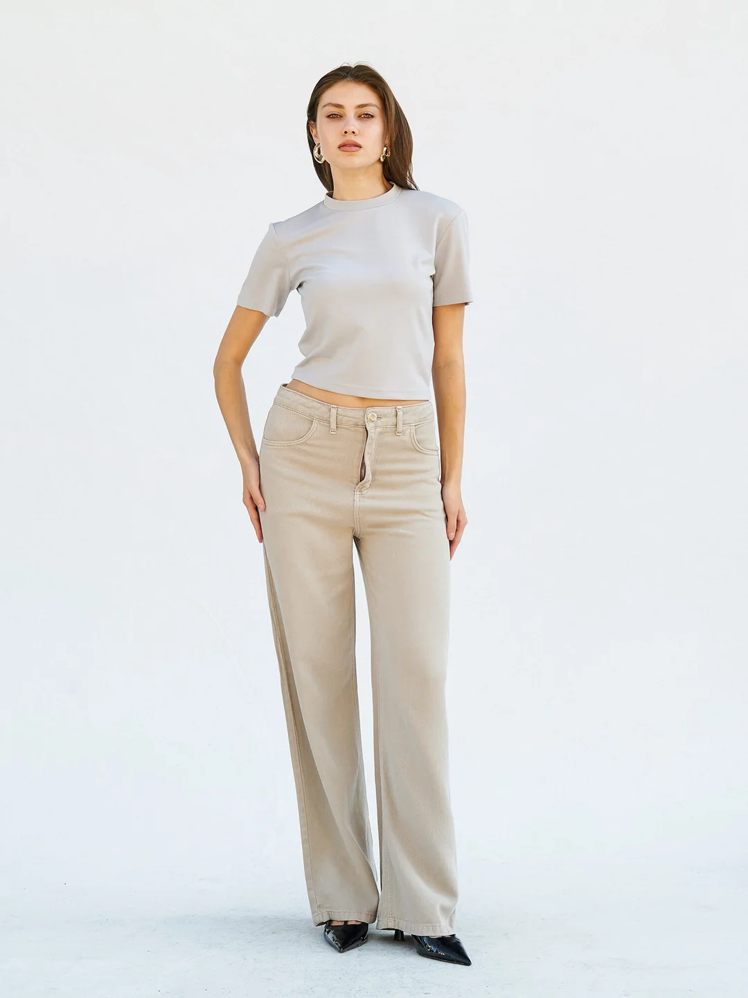 Berhani Crop Gri Kadın T-shirt 050643