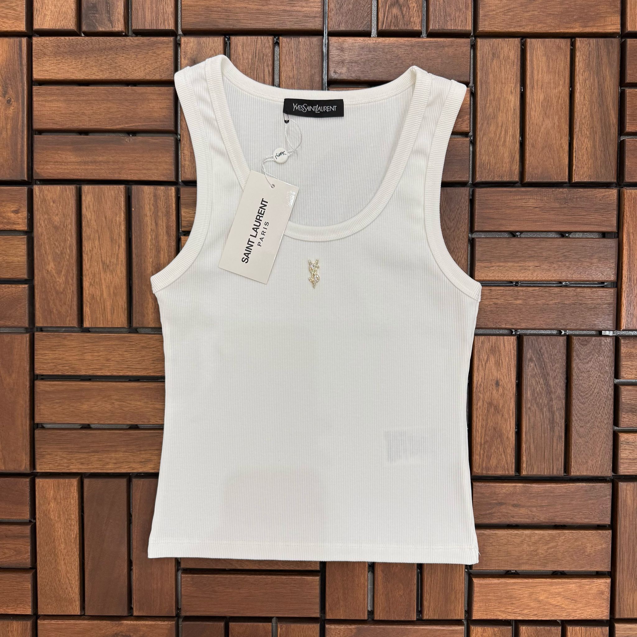 SAINT LAURENT Metal Logo Detaylı Beyaz Kadın Atlet BES128
